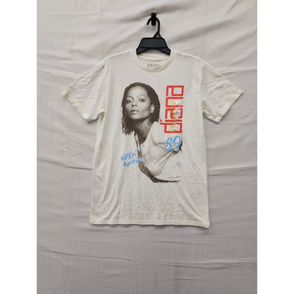 Diana Ross Womens Workin Overtime Graphic T-Shirt White Cotton Size Small